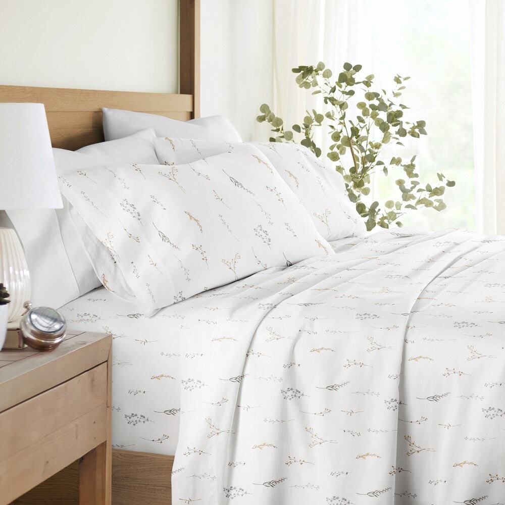 New CALIFORNIA KING Wild Garden White Floral 100% Cotton Deep Pocket Sheet Set